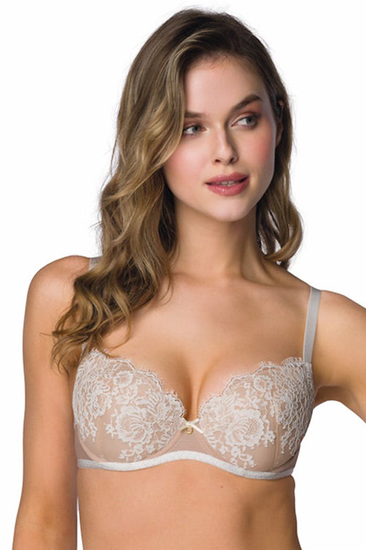 Anibe Lifestyle - Frances - Push up-behå i beige blommig spets