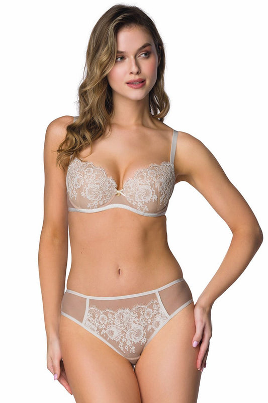 Anibe Lifestyle - Frances - Push up-behå i beige blommig spets