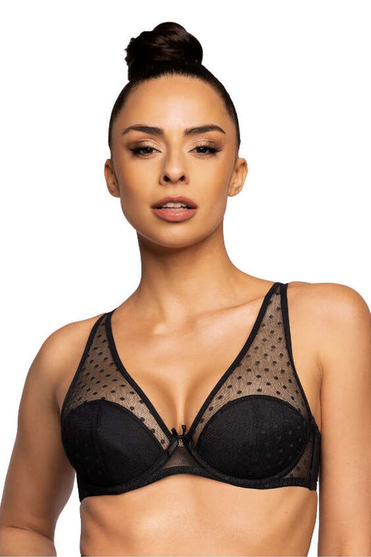 Anibe Lifestyle - Dotssy - Push up-behå i prickig tyll med rosett