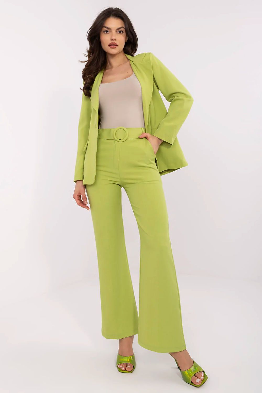 Anibe Lifestyle - Eleganta utsvängda byxor med high-waist och bälte