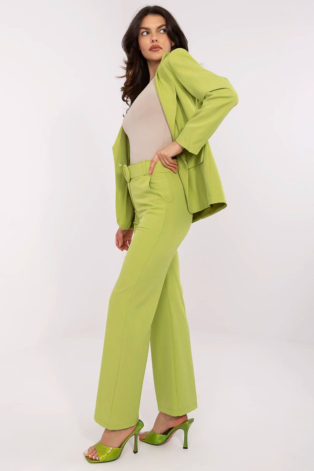 Anibe Lifestyle - Eleganta utsvängda byxor med high-waist och bälte