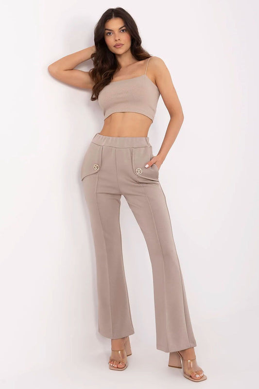 Anibe Lifestyle - Vida byxor med high-waist, resårband och avtagbara broscher