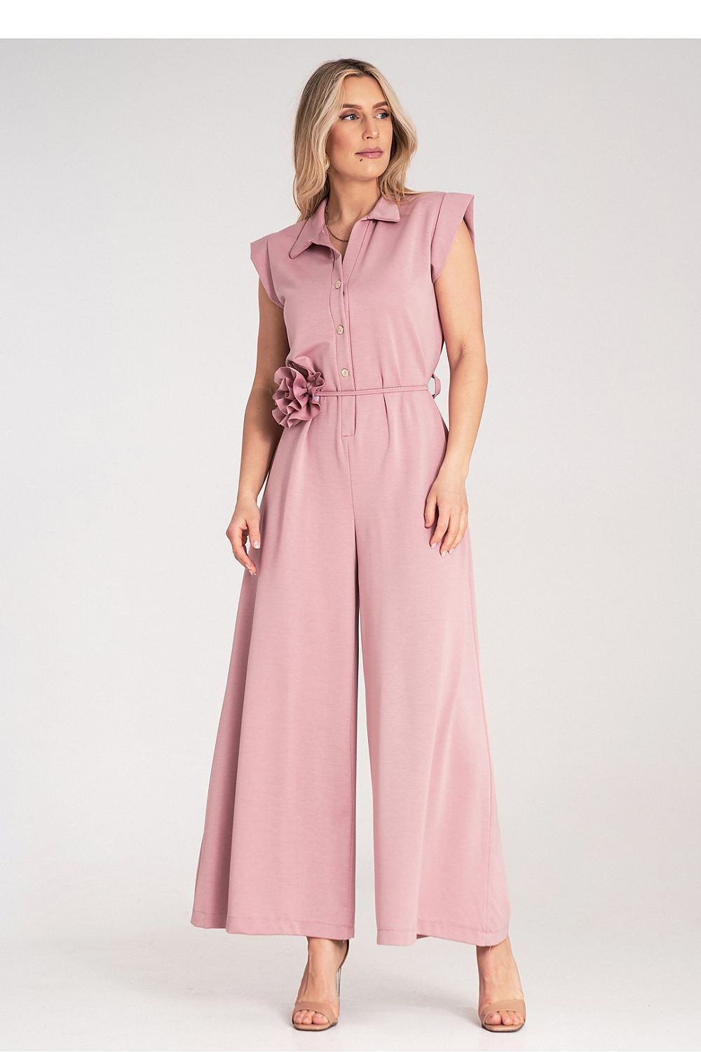 Anibe Lifestyle - Byxdress med krage, knappstängning och dekorativ blomma