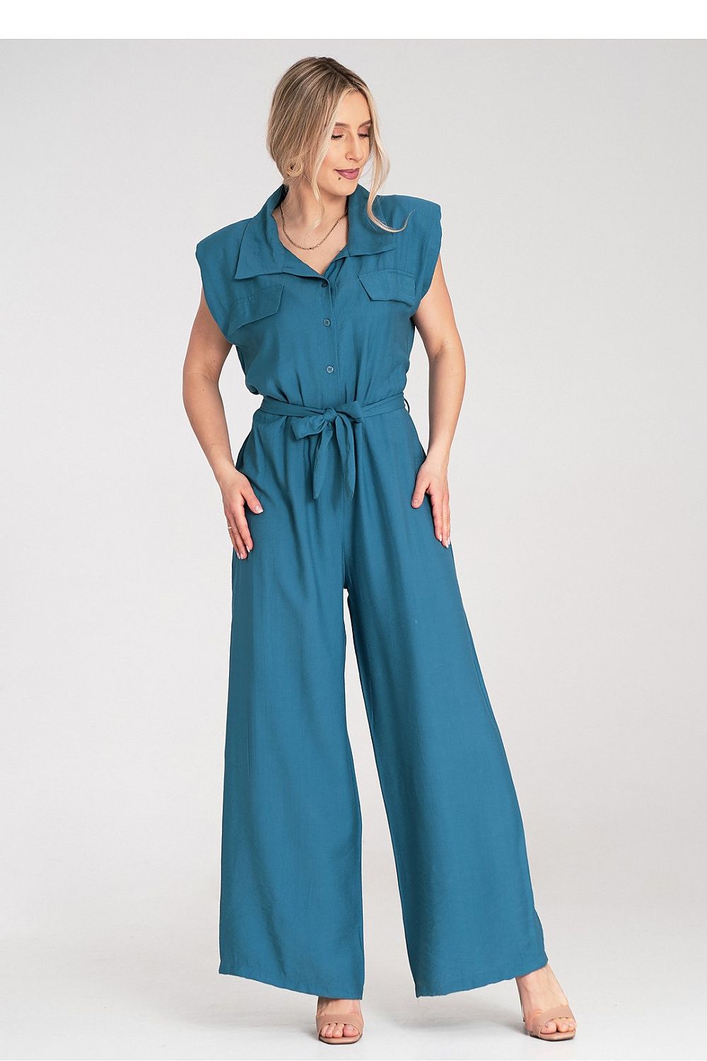 Anibe Lifestyle - Ärmlös byxdress med vida ben och knutet bälte