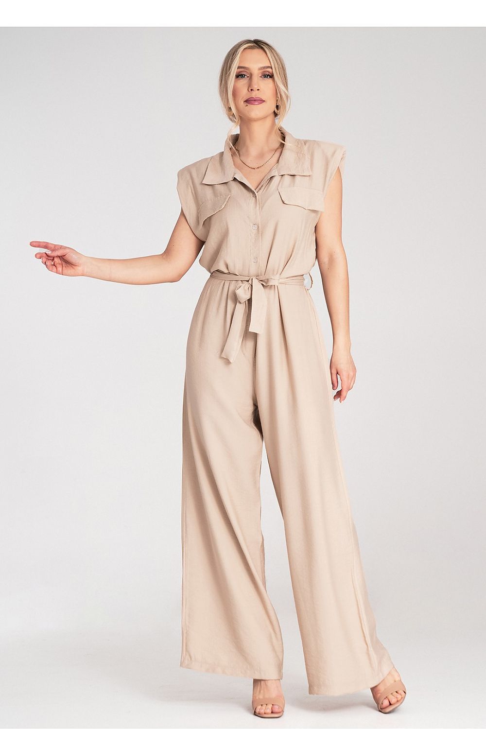 Anibe Lifestyle - Ärmlös byxdress med vida ben och knutet bälte