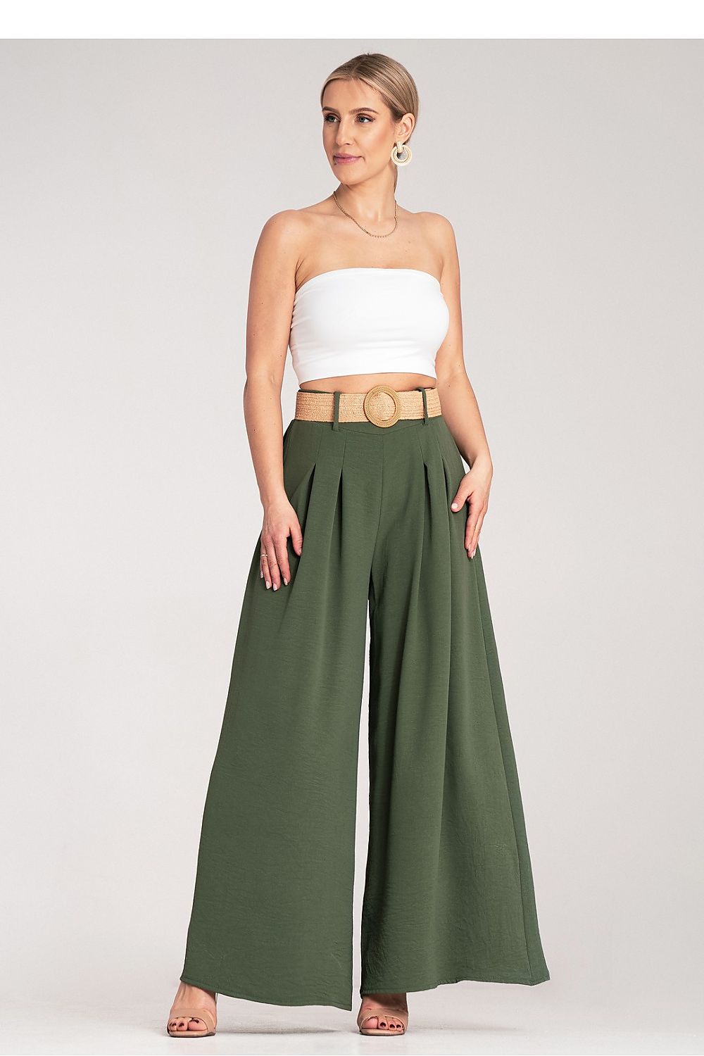 Anibe Lifestyle - Palazzobyxor med high waist och vävt skärp