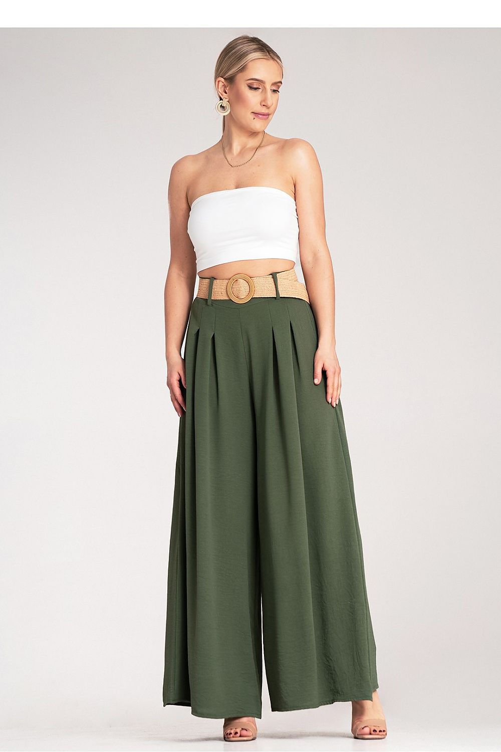 Anibe Lifestyle - Palazzobyxor med high waist och vävt skärp