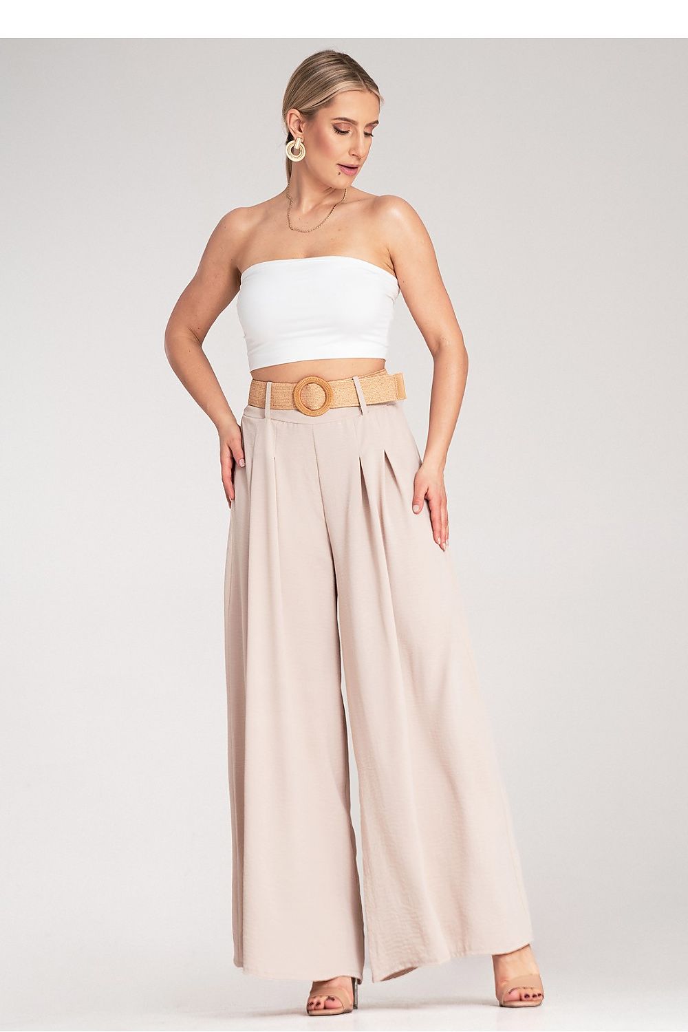Anibe Lifestyle - Palazzobyxor med high waist och vävt skärp