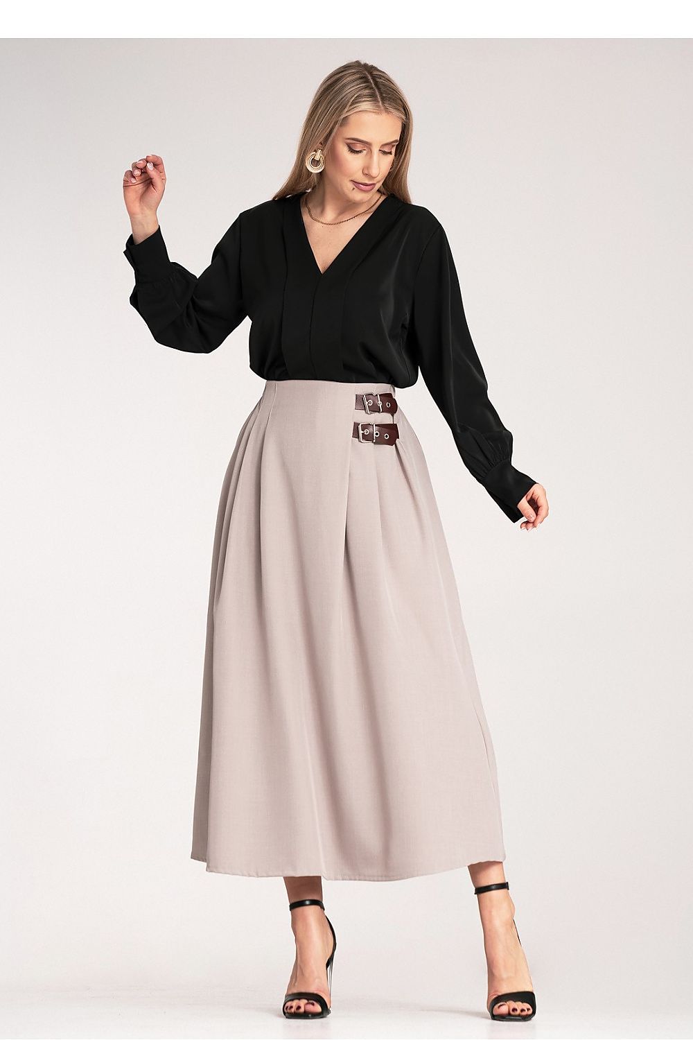 Anibe Lifestyle - Elegant vadlång kjol med diskreta veck och sidoremmar
