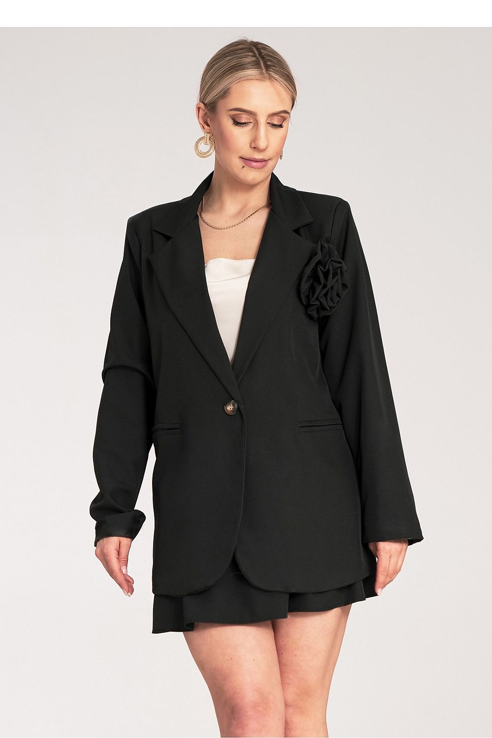Anibe Lifestyle - Oversized blazer med kavajkrage och blomrosett