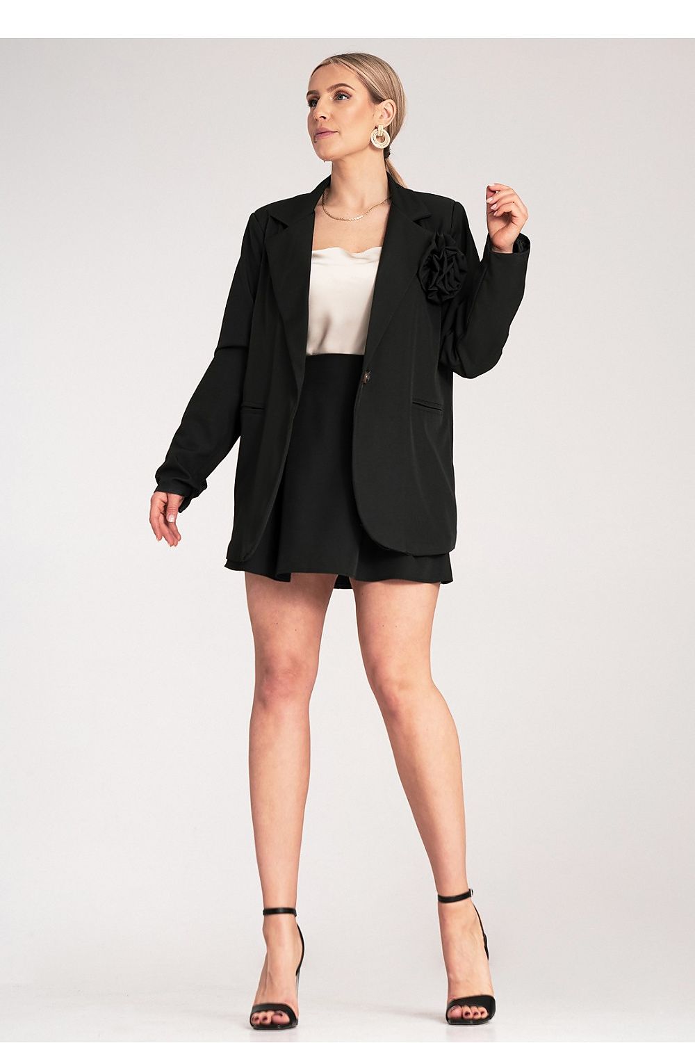 Anibe Lifestyle - Oversized blazer med kavajkrage och blomrosett
