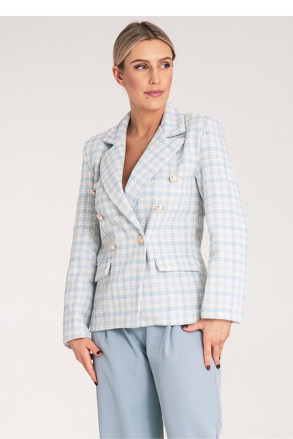 Anibe Lifestyle - Dubbelknäppt blazer i rutigt jacquardtyg