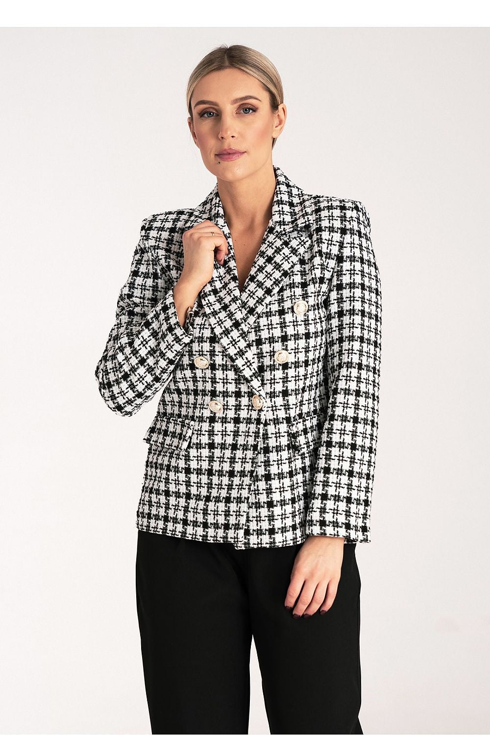 Anibe Lifestyle - Dubbelknäppt blazer i rutigt jacquardtyg