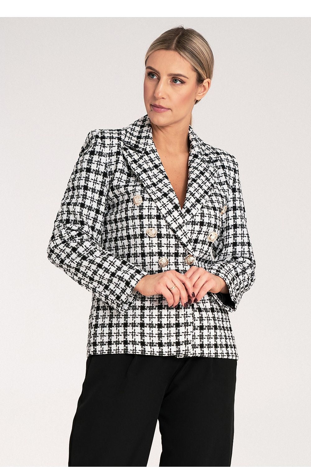 Anibe Lifestyle - Dubbelknäppt blazer i rutigt jacquardtyg