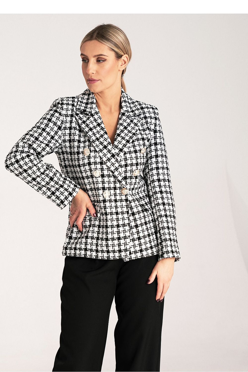 Anibe Lifestyle - Dubbelknäppt blazer i rutigt jacquardtyg