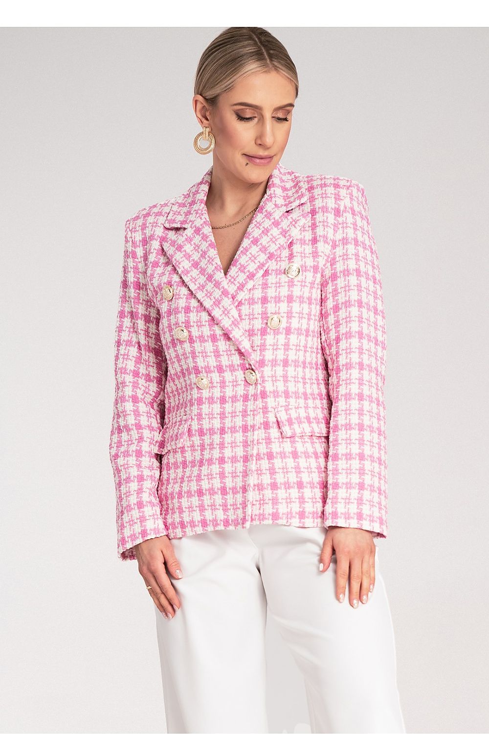 Anibe Lifestyle - Dubbelknäppt blazer i rutigt jacquardtyg