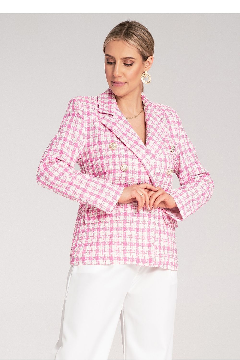 Anibe Lifestyle - Dubbelknäppt blazer i rutigt jacquardtyg