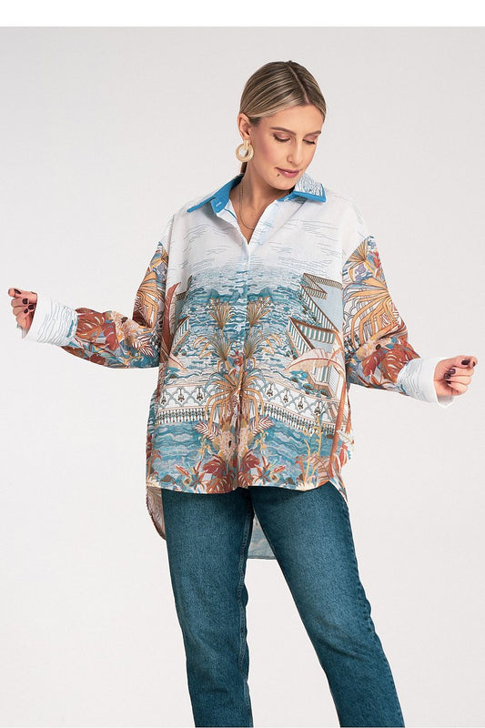 Anibe Lifestyle - Oversize skjorta med konstnärligt tryck