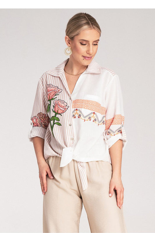Anibe Lifestyle - Skjorta med asymmetriskt mönster och broderade detaljer