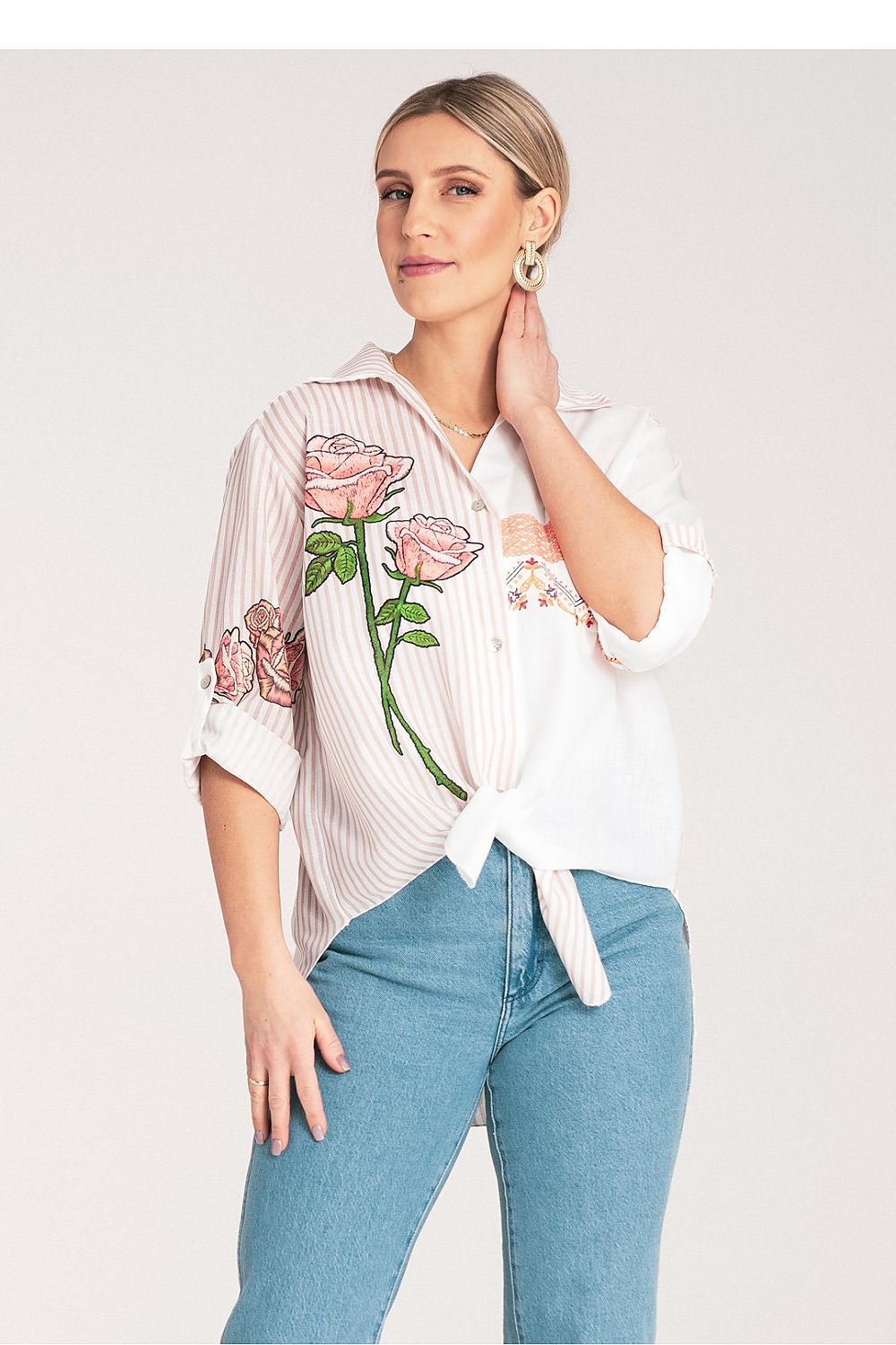 Anibe Lifestyle - Skjorta med asymmetriskt mönster och broderade detaljer