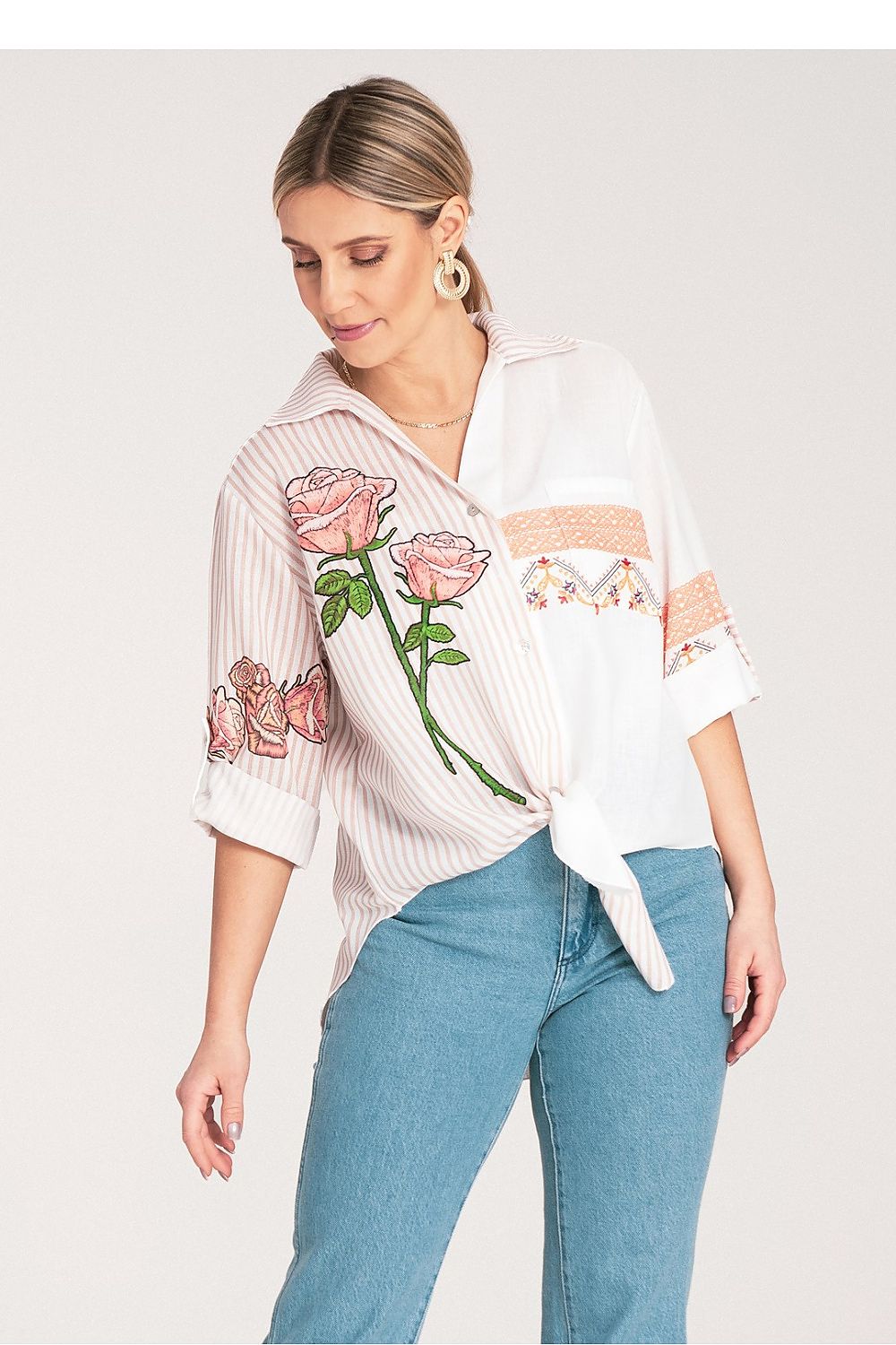 Anibe Lifestyle - Skjorta med asymmetriskt mönster och broderade detaljer