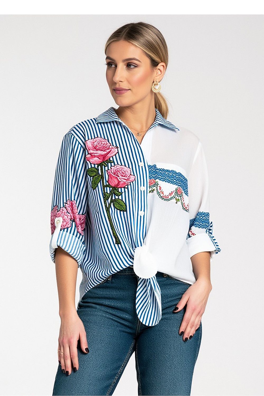 Anibe Lifestyle - Skjorta med asymmetriskt mönster och broderade detaljer