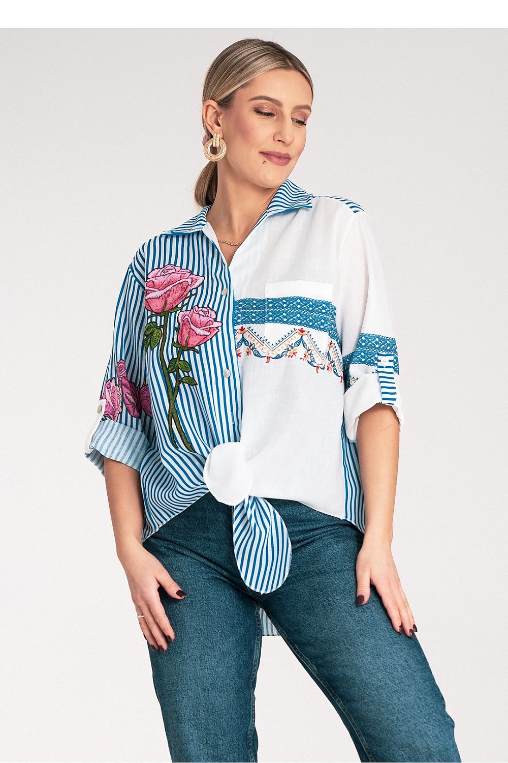 Anibe Lifestyle - Skjorta med asymmetriskt mönster och broderade detaljer