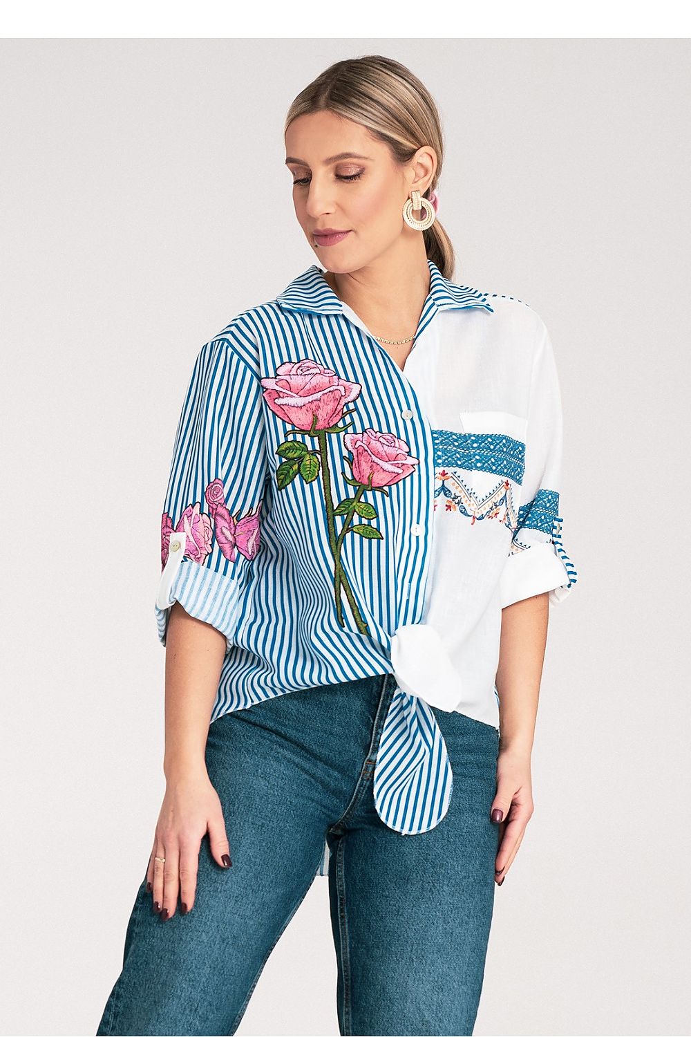 Anibe Lifestyle - Skjorta med asymmetriskt mönster och broderade detaljer