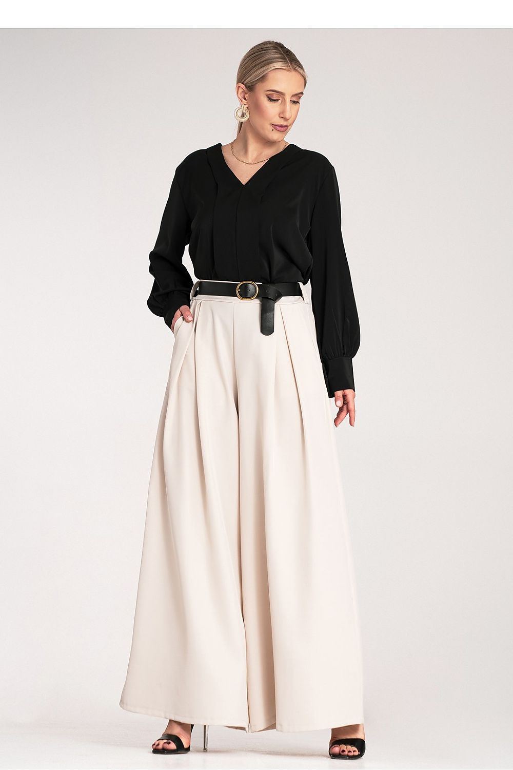 Anibe Lifestyle - Palazzobyxor med high waist, skärp och sidofickor