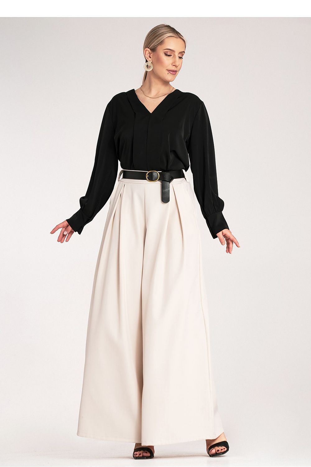 Anibe Lifestyle - Palazzobyxor med high waist, skärp och sidofickor