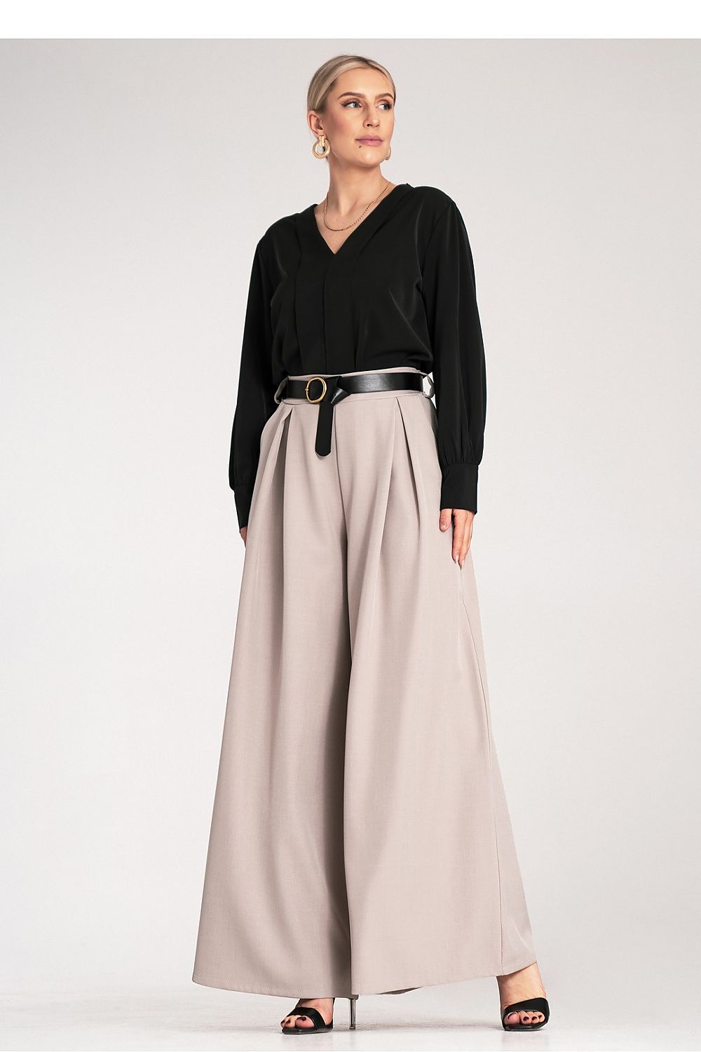 Anibe Lifestyle - Palazzobyxor med high waist, skärp och sidofickor
