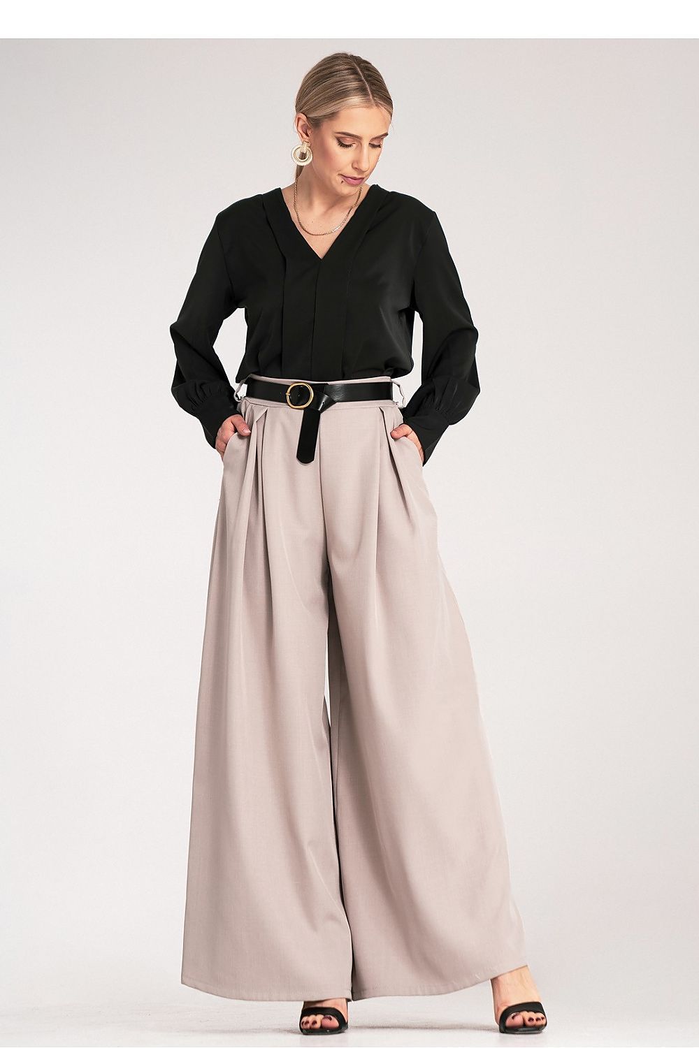 Anibe Lifestyle - Palazzobyxor med high waist, skärp och sidofickor