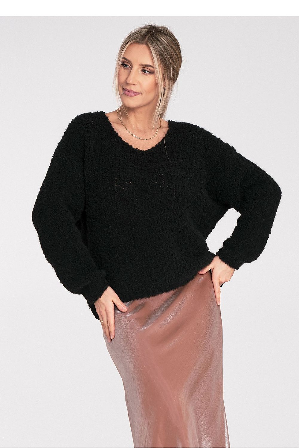 Anibe Lifestyle - Stickad tröja med ombonade material och rund hals