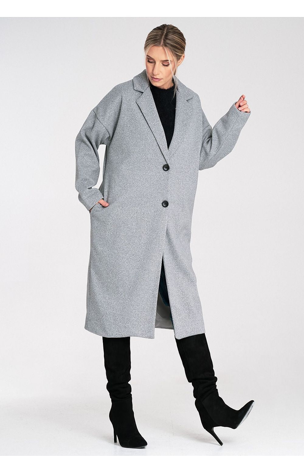 Anibe Lifestyle - Oversized kappa med kavajkrage och tvåknappsstängning