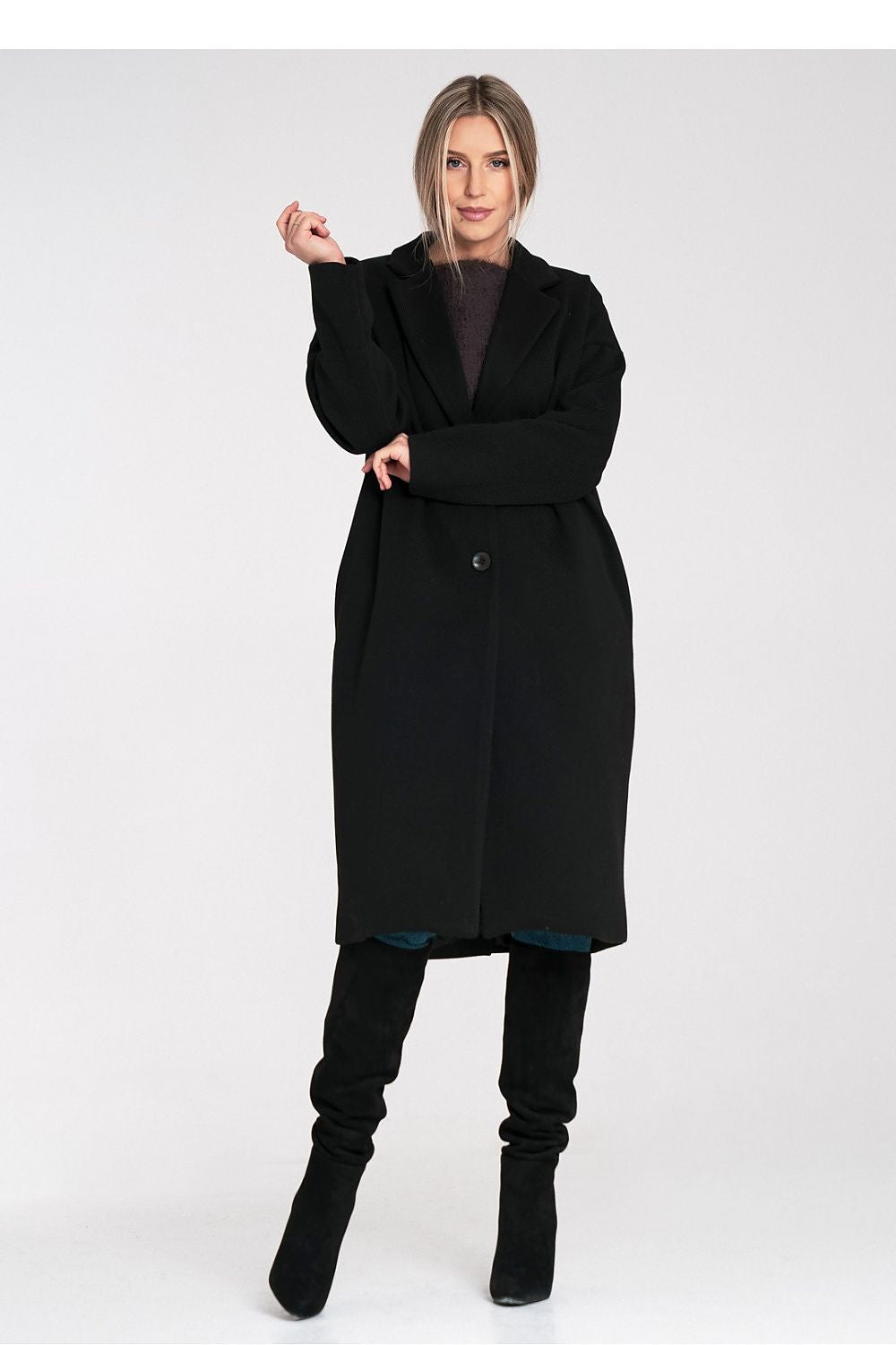 Anibe Lifestyle - Oversized kappa med kavajkrage och tvåknappsstängning