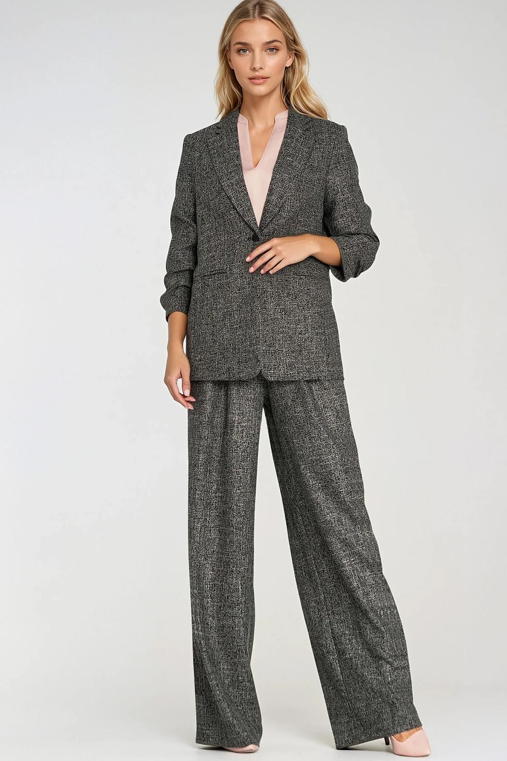 Anibe Lifestyle - Kavaj med melerad textur och trekvartsärmar