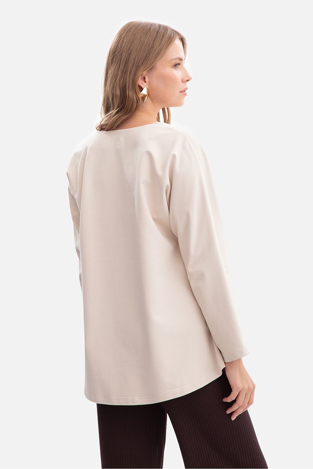 Anibe Lifestyle - Blus med V-ringning, lång ärm och utsvängd nederdel