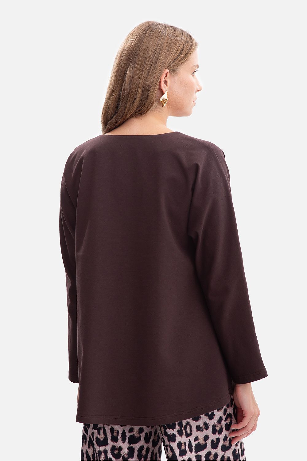 Anibe Lifestyle - Blus med V-ringning, lång ärm och utsvängd nederdel