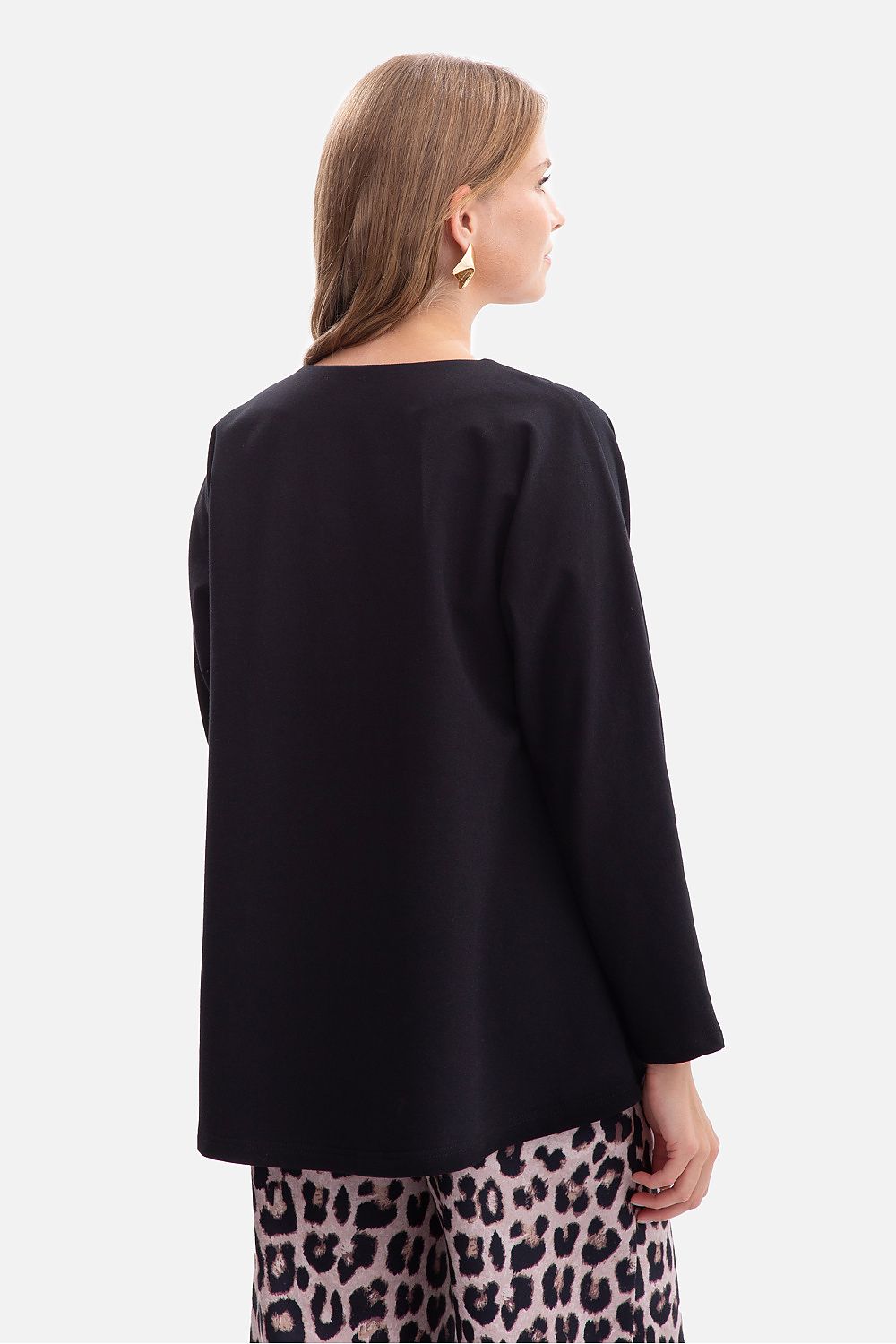 Anibe Lifestyle - Blus med V-ringning, lång ärm och utsvängd nederdel