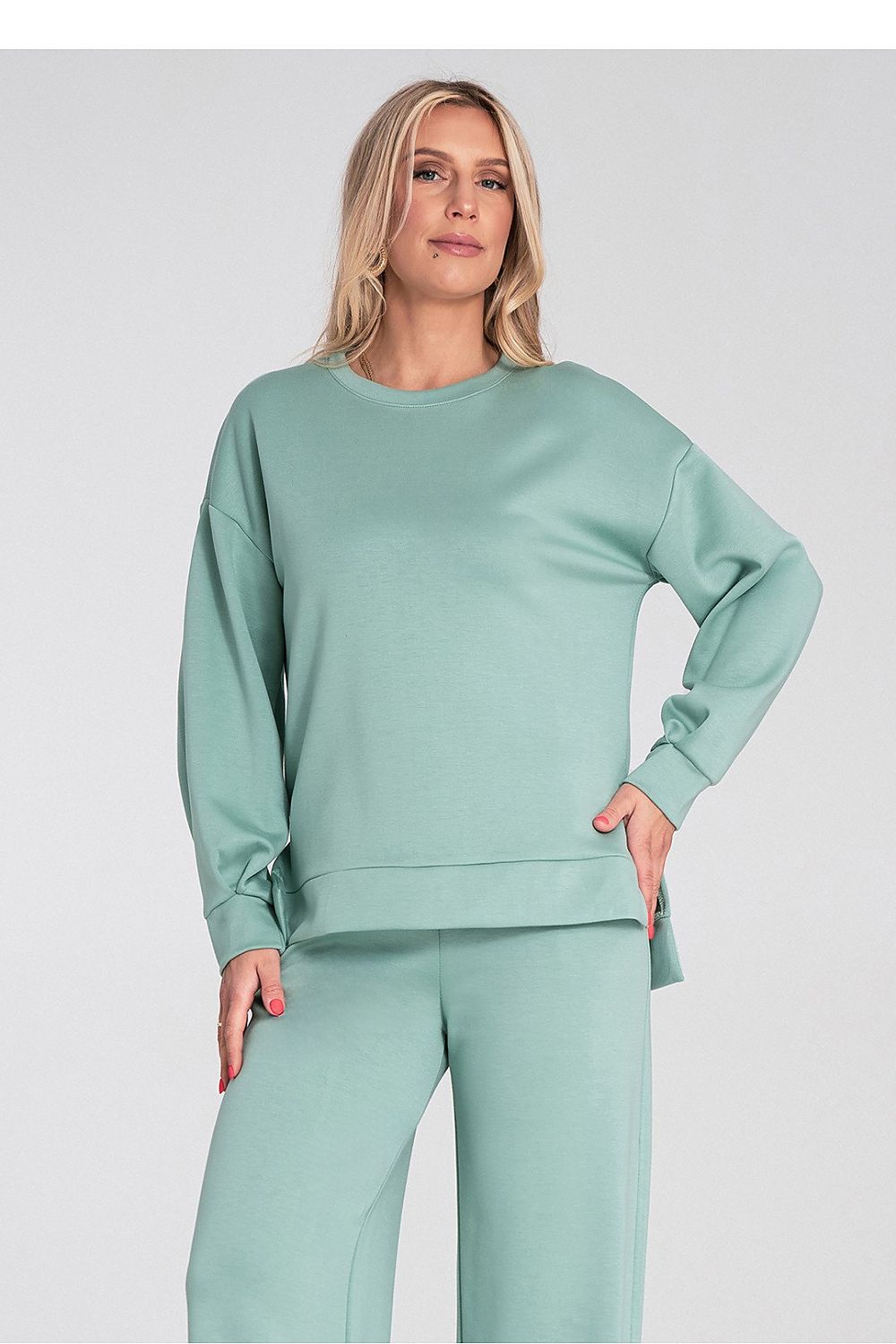 Anibe Lifestyle - Sweatshirt med rund hals och sidoskärningar