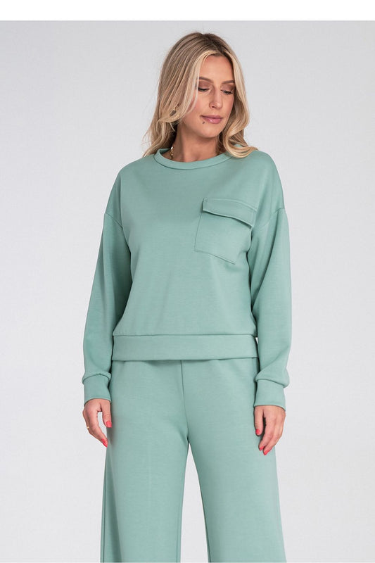 Anibe Lifestyle - Sweatshirt med rund hals och bröstficka