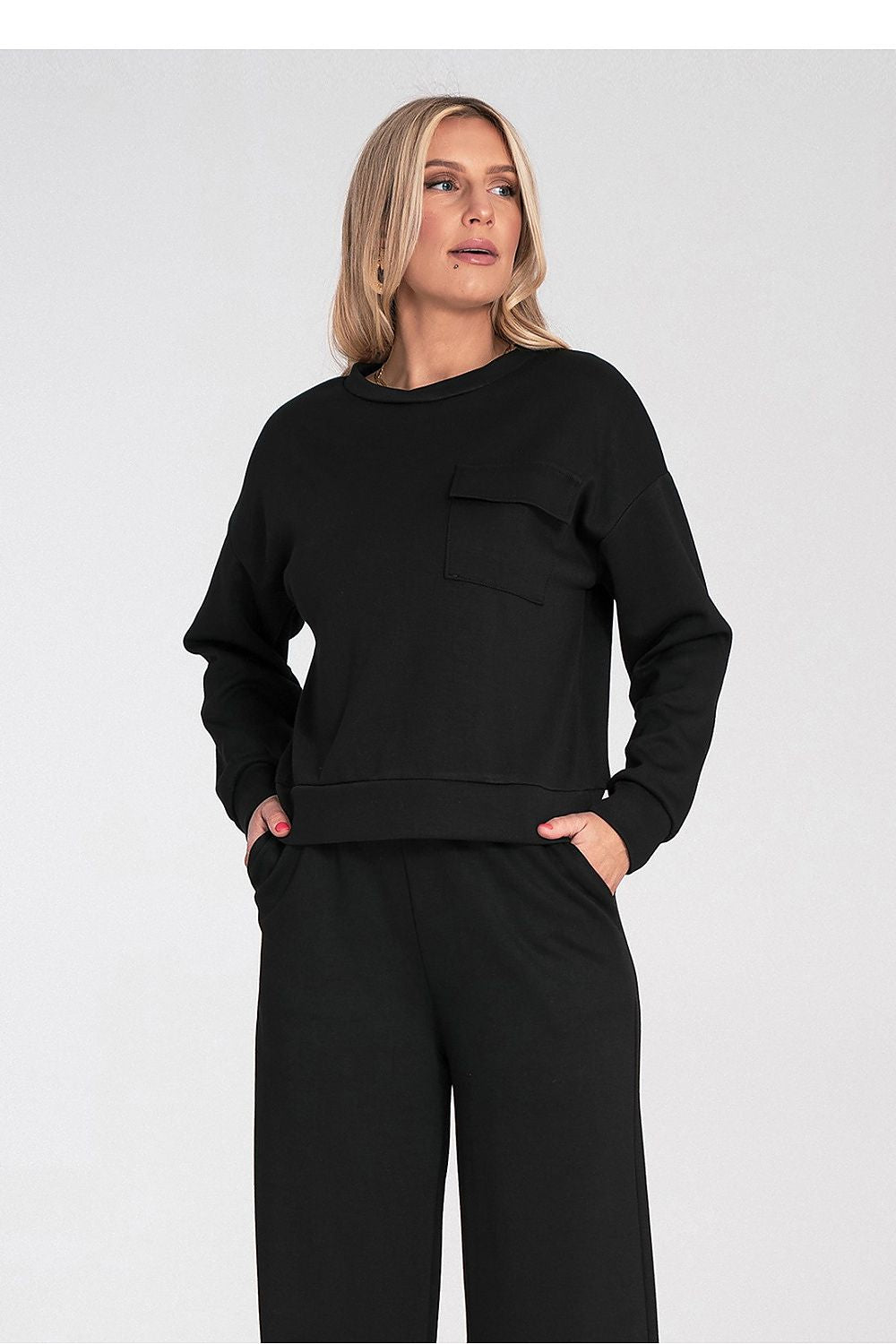 Anibe Lifestyle - Sweatshirt med rund hals och bröstficka