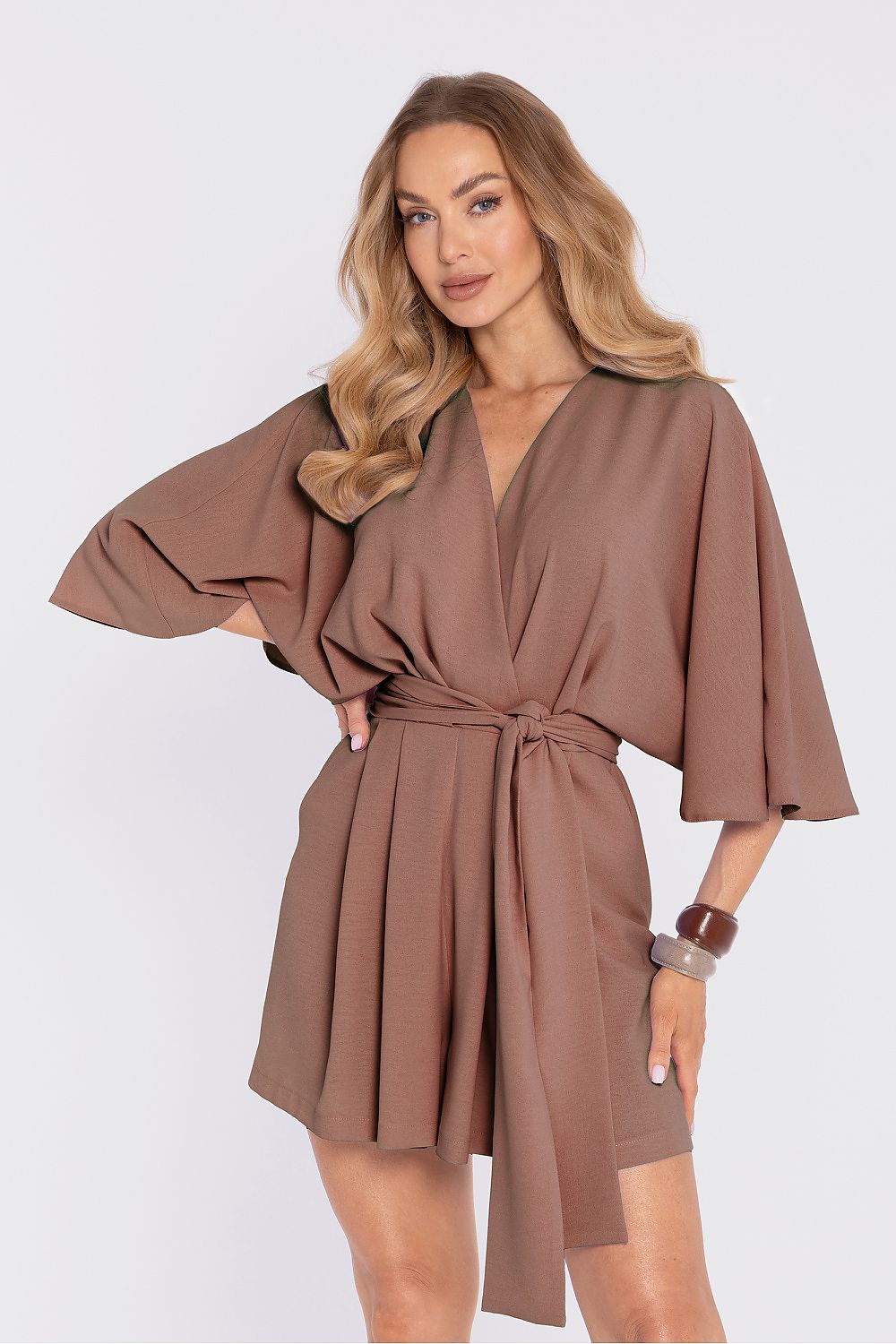 Anibe Lifestyle - Byxdress i crepe med kimonoärmar och knytband i midjan