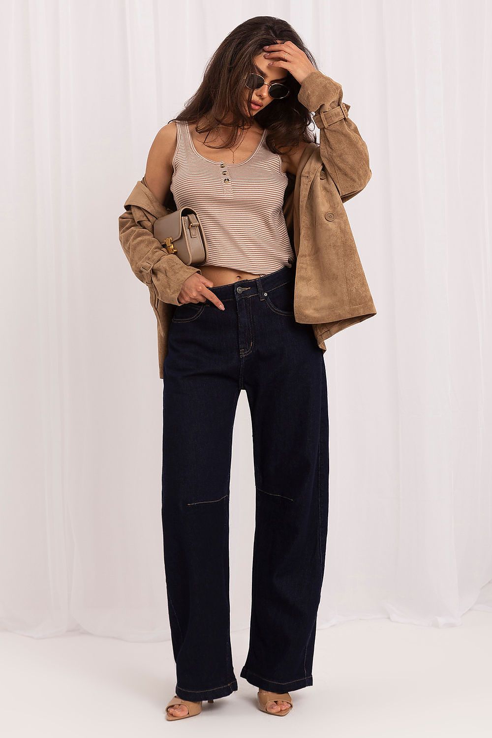 Anibe Lifestyle - Balloon fit-jeans med high-waist och dekorativa sömmar