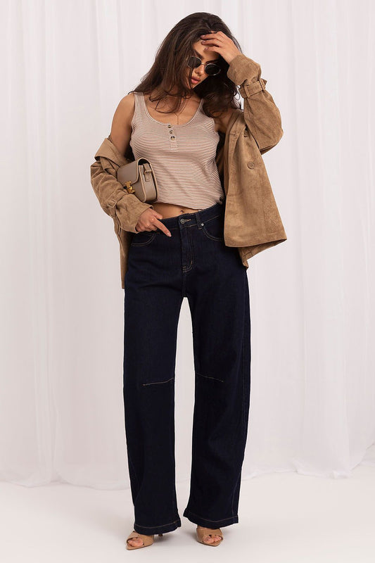 Anibe Lifestyle - Balloon fit-jeans med high-waist och dekorativa sömmar
