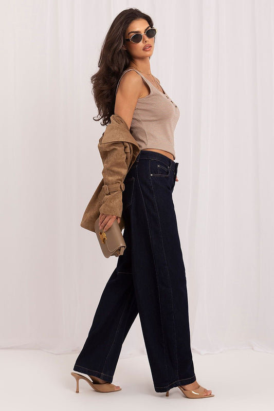 Anibe Lifestyle - Balloon fit-jeans med high-waist och dekorativa sömmar