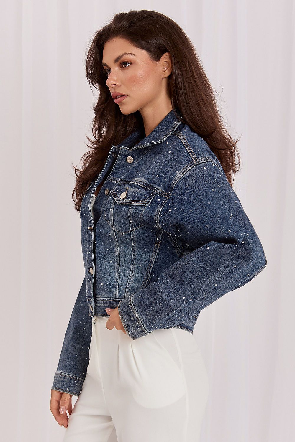 Anibe Lifestyle - Jeansjacka med strassdekoration