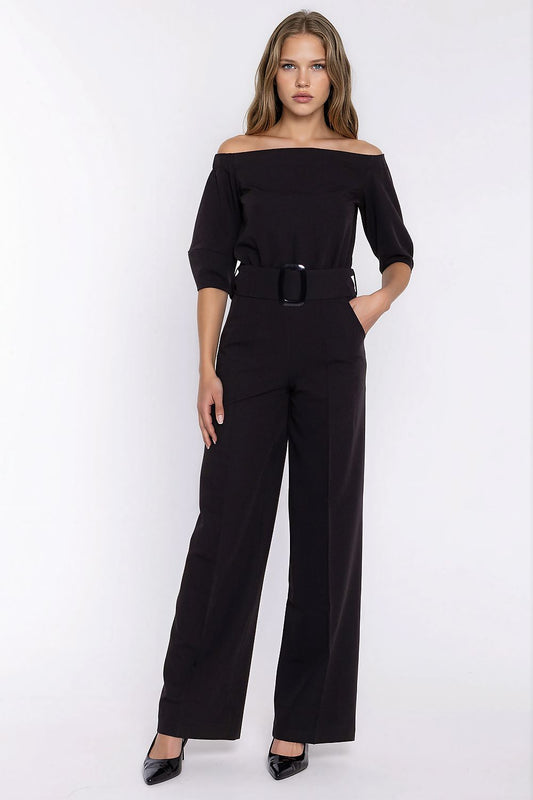 Anibe Lifestyle - Byxdress med cold-shoulder och brett bälte