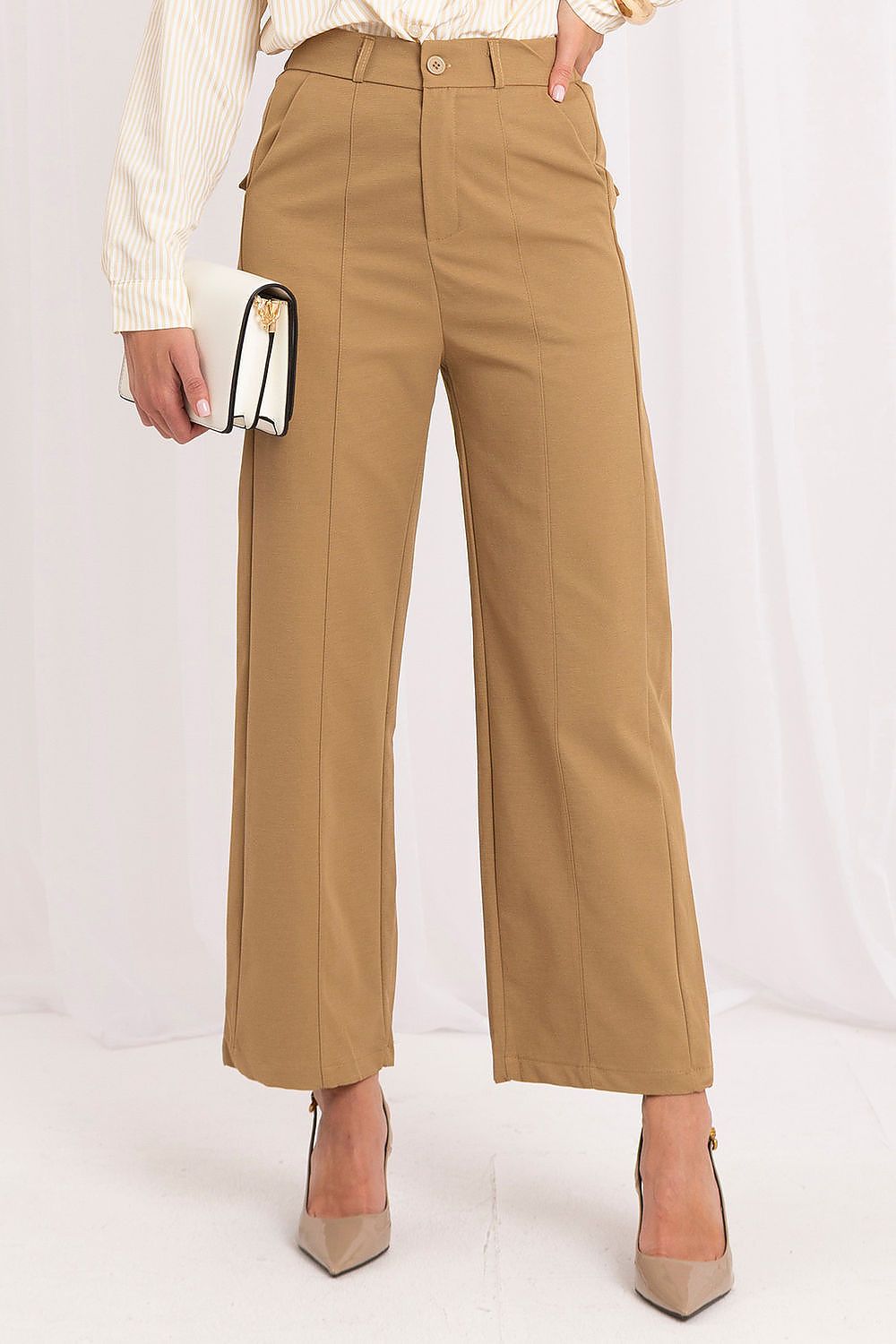 Anibe Lifestyle - Ankellånga vida byxor med high-waist