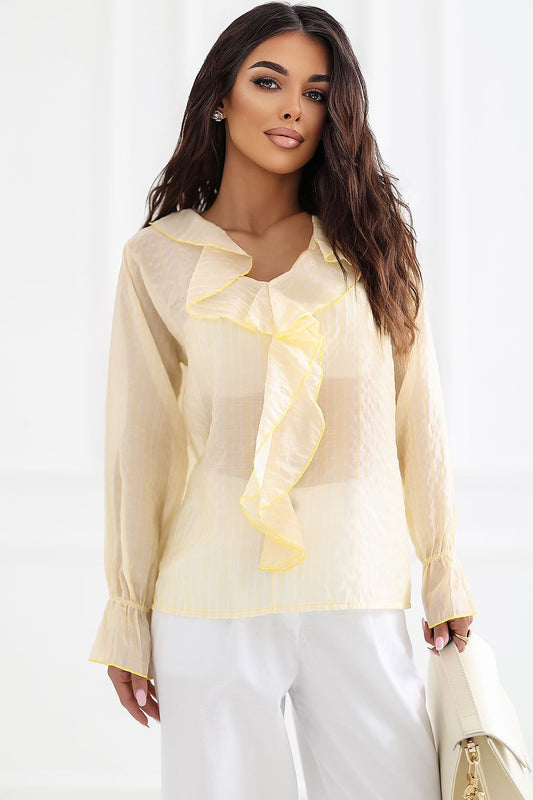 Anibe Lifestyle - Randig blus med volangkrage